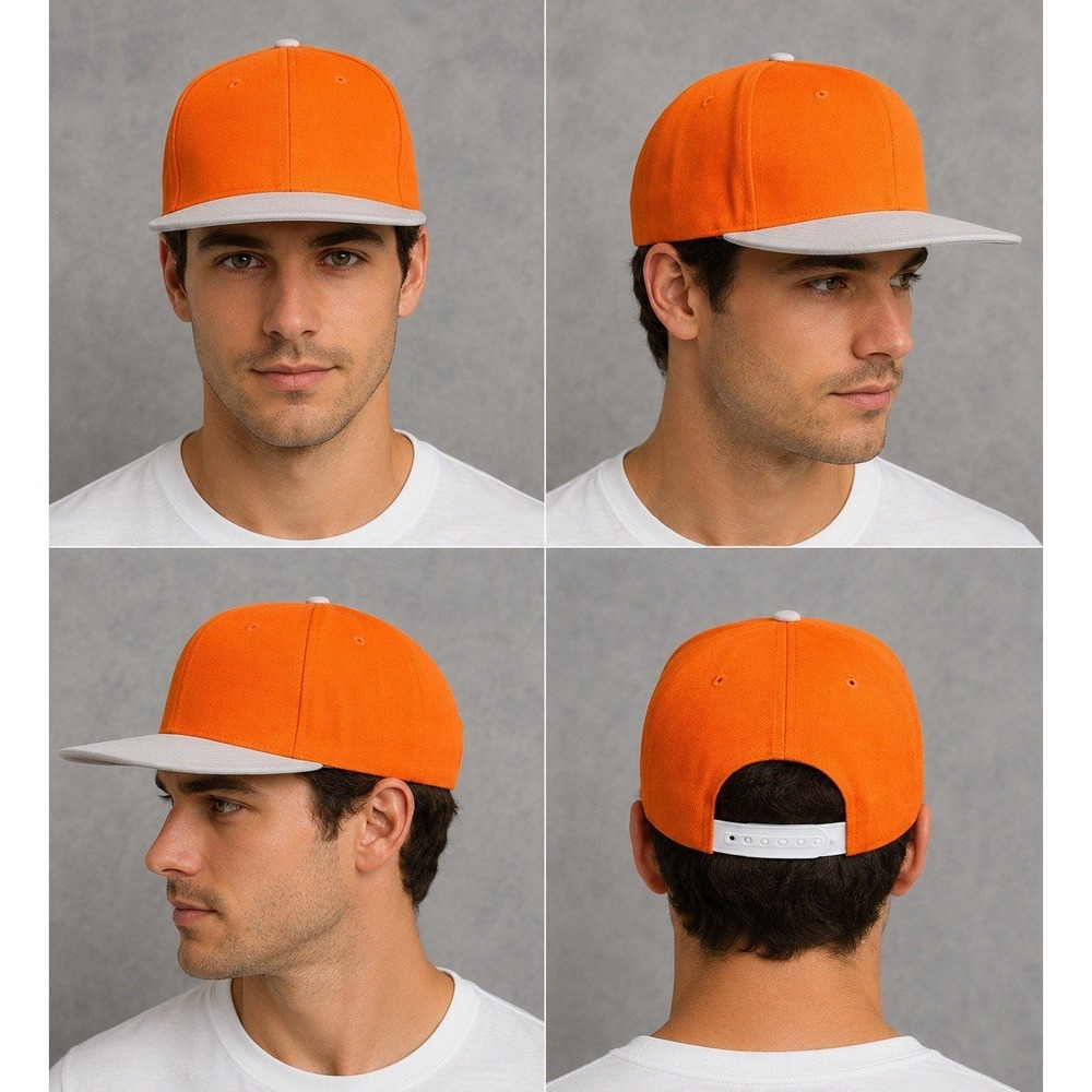 Mens Orange Snapback Hat Flat Brim Grey Green Under Visor Two Tone Baseball Cap